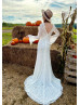 Long Sleeves Ivory Lace V Back Gorgeous Wedding Dress